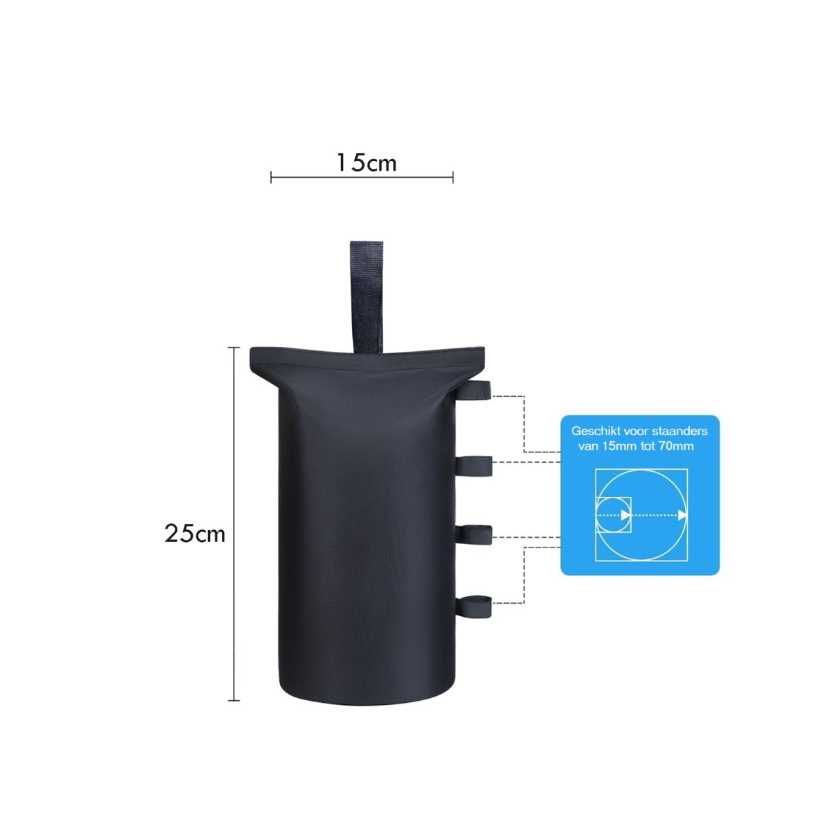Watertassen / Zandzakken Set van 4 – 10 L – Met Handvat & Klittenband – Verzwaring voor Partytent, Vouwtent of Paviljoen (15–70 mm poten) - Afbeelding 2